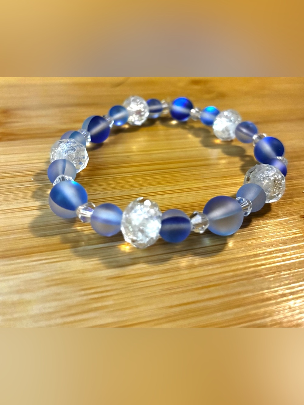 Blue Frosted & Clear Beaded Stretch Bracelet